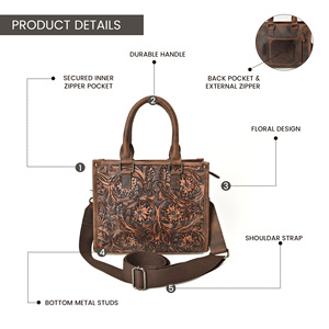 Bolso Tote de Cuero Genuino Hecho a Mano para Mujer, Estilo Western con Grabado Floral, Bolso de Hombro Cruzado Vintage Hecho a Mano - Product Image 4