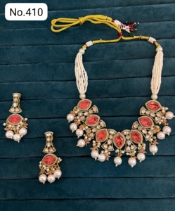 R.K. Collar chapado en oro con circonita roja y perlas de imitación, estilo étnico, con pendientes a juego, conjunto de joyería para boda de mujer. - Product Image 1