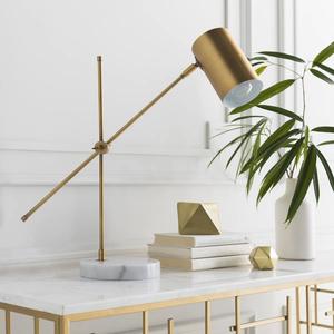 Lampe de table élégante en laiton avec abat-jour en verre, lumière d'appoint moderne pour salon - Product Image 1