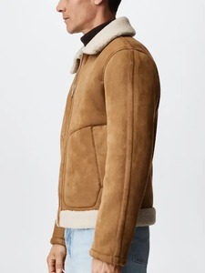 <b>Men</b>’s Brown <b>Suede</b> Leather <b>Jacket</b> with Fur Collar Vintage Western Winter <b>Jacket</b> - Product Image 3