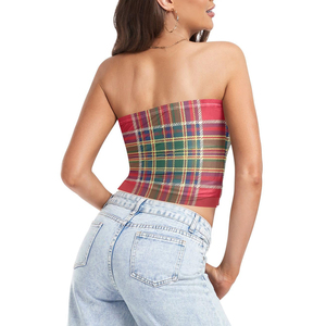 Premium Quality <b>Red</b> Sublimation Tube <b>Top</b> <b>Crop</b> Strapless Holiday Fashion Christmas Party Outfit for Women wholesale rate - Product Image 5