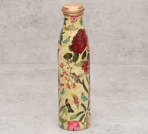 Bouteille en cuivre pur imprimée de motifs floraux lilas, sans joint, pour la santé ayurvédique, vente en gros - Product Image 1