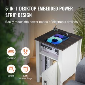 Set di 2 Tavolini Stile Fattoria con Stazione di Ricarica, Comodino a 3 Ripiani, Mobiletto Portaoggetti con Porta USB, Arredamento per Soggiorno - Product Image 3