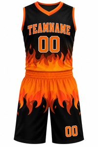 Ensemble de maillots de basket personnalisés unisexe, col en V, sans manches, motif flamme, impression sublimée, 100% polyester, respirant, coupe athlétique - Product Image 2