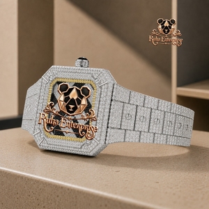 <b>Mens</b> Fashion Luxury Quartz Wristwatch with Moissanite Crystal Accents Stainless Steel Case Decorative Bezel Premium Timepiece - Product Image 5