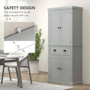 Armadio Dispensa Indipendente Grigio da 184 cm con Ante e Ripiani, Mobile da Cucina per Conservazione Alimenti - Product Image 6