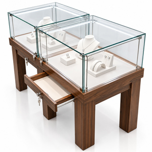 Mostrador de Joyería de Madera de Nogal con Vidrio, Iluminación LED, Cajones con Cerradura y Exhibición para Muebles de Tienda Minorista - Product Image 1