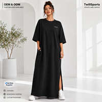 Robe T-shirt longue en coton surdimensionnée pour femme, grammage lourd 240-260 GSM, coupe décontractée, taille naturelle, OEM ODM Marque privée Vente en gros