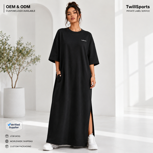 Vestido Camisero Maxi Oversize de Algodón para Mujer, de Alto Gramaje 240-260 GSM, Corte Holgado, OEM ODM, Marca Privada, Venta al por Mayor, Cintura Natural, Tallas Completas - Product Image 1