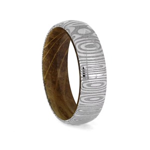 Damascus Steel <b>Ring</b> Koa <b>Wood</b> Turquoise Inlay <b>Mens</b> <b>Wedding</b> Band Comfort Fit Unique Pattern Groom Engagement Jewelry - Product Image 1