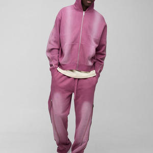 Unisex <b>Pink</b> Hooded Tracksuit Full Zipper <b>Sweatshirt</b> Jogger Set Casual Sportswear Solid Color Regular Fit Winter Wear Lightweight - Product Image 1