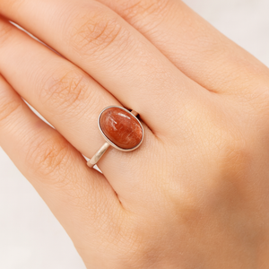 Bague en argent sterling 925 avec pierre de soleil naturelle, cabochon ovale, plaqué or rose et or jaune, bijoux faits à la main pour femmes - Product Image 2