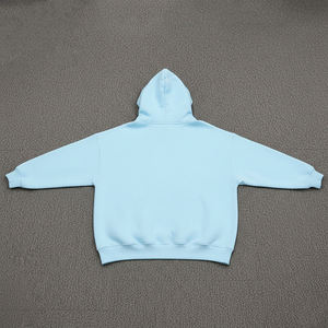 Wholesale Light Blue Color Baggy Style Women's Hoodies Breathable Fabric Solid Pattern Drop-Shoulder Pullover Hoodies For Woman - Product Image 2