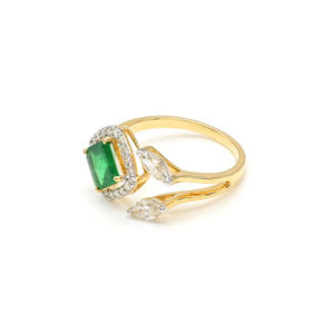 Anillo ajustable de esmeralda zambiana natural de corte cuadrado de 6.5 mm y diamantes, listo para enviar, con anillo de boda de oro amarillo fino de 18 quilates. - Product Image 3