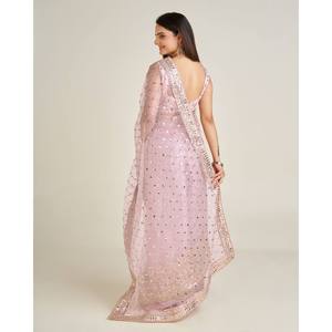 Saree de boda de diseñador para fiestas con Sequence y Dori Work - Product Image 2