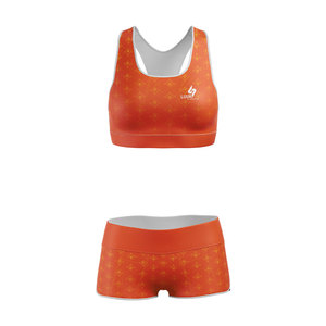 ชุดเซ็ตเสื้อครอปแบบ Racerback พิมพ์ลาย OEM กางเกงขาสั้นเอวสูง ผ้าโพลีเอสเตอร์ผสมสแปนเด็กซ์ ระบายอากาศได้ดี พิมพ์ลายแบบ Sublimation เหมาะสำหรับใส่เล่นโยคะ - Product Image 5