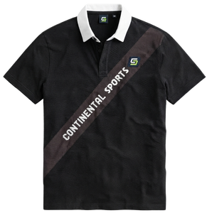 Camisa Negra de Manga Corta para Hombre, con Logotipo Diagonal Estampado, Transpirable, Diseño Deportivo Informal, Cierre de Botones, Rayas, 100% Algodón - Product Image 1