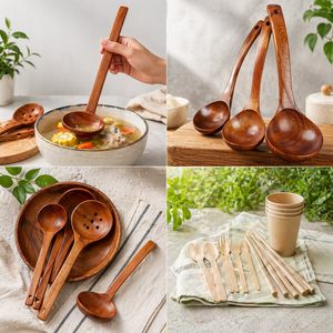 Natural Coconut Shell Wooden Ladle Long Handle Bamboo Spoon Eco Friendly Soup Serving Tool for Commercial Kitchen - Product Image 5