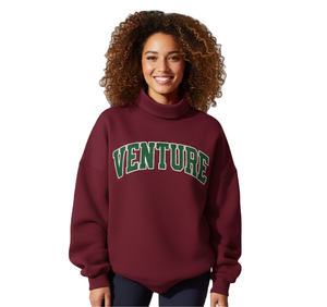 Customized Mock Neck <b>Jumper</b> Baggy Embroidery Patch Design Cotton Fleece Soft Classic Mockneck <b>Pullover</b> Sweatshirt for Women - Product Image 1