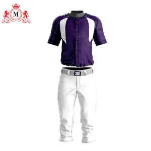 Ensemble uniforme de baseball pour homme, maillot violet avec empiècements blancs et pantalon blanc, matière polyester respirante pour adultes - Product Image 5
