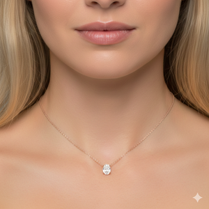 Collar con Diamante Cultivado en Laboratorio Certificado por IGI de 1ct, Plata 925, Oro Sólido de 14K, DEF VVS2, Colgante Ovalado Solitario, Fabricante de Joyería - Product Image 1