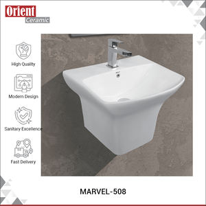 Nouvel arrivage : Lavabo mural en céramique blanche de qualité supérieure, durable, semi-piedestal, pour hôtels et villas - Product Image 2