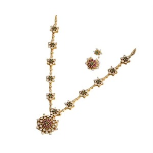 <b>Delicate</b> Afghan Gold Plated Starburst Floral Diamond Simulant <b>Necklace</b> Set With Intricate Filigree Work - Product Image 4