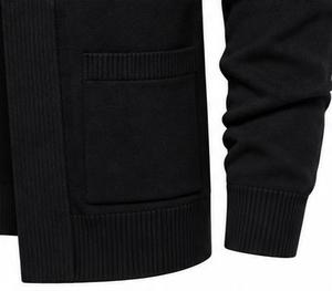 Cardigan en maille mélange de coton coupe ajustée pour homme, confortable, ouvert sur le devant, noir uni, décontracté, pour l'automne, avec poches, longueur standard - Product Image 4