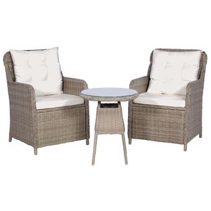 Set bistrot 3 pezzi in Poly Rattan marrone con cuscini e cuscini per uso giardino - Product Image 1