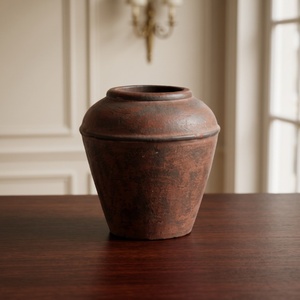 Rustic Distressed Dark Brown Pottery <b>Vase</b> Vintage Tabletop Flower Jar for Home Decor - Product Image 3