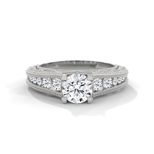 Vintage Filigree Moissanite Engagement <b>Ring</b> 925 Silver Prong <b>Set</b> Round Cut Bezel Accent Wedding Jewelry for Women - Product Image 1