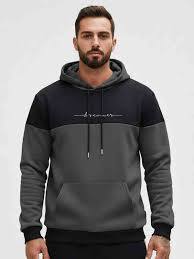 Sudadera con Capucha para Hombre, Diseño de Bloques de Color en Dos Tonos, Bordado Minimalista Dreamer, 100% Algodón, Grueso, Antiarrugas, Corte Regular, Otoño - Product Image 2