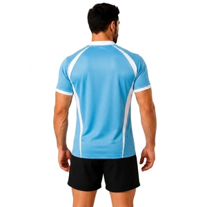 Maillot de rugby à manches courtes rayé bleu clair pour homme, col en V, respirant, ajusté, pour les sports d'équipe et l'entraînement - Product Image 2