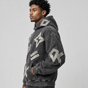Sudadera con capucha para hombre con efecto acid wash y bordado, diseñada con un acabado desgastado resistente, tela cómoda y bordado llamativo para uso diario. - Product Image 2