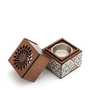 Mindful Living Burner Wood Base <b>Glass</b> Incense Burner Cup Brass Holder Aromatherapy Diffuser Executive <b>Desk</b> Censer - Product Image 3