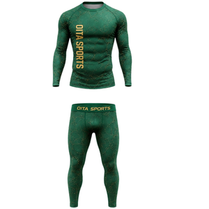 Conjunto Deportivo de Manga Larga y Leggings Verde Esmeralda para Hombre, Ropa Deportiva de Compresión para Entrenamiento, Gimnasio y Ejercicio - Product Image 1