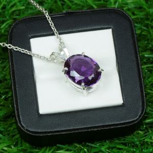 Pendentif en améthyste, collier en argent sterling 925, bijoux en pierres précieuses naturelles, cadeau élégant pour femmes, vente en gros - Product Image 2