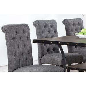 Classic Natural Wooden Rectangle <b>Top</b> <b>Dining</b> <b>Table</b> with 6 Side Chairs Charcoal Fabric Tufted <b>Top</b> Back <b>Dining</b> Room Furniture Set - Product Image 4