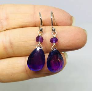 Boucles d'oreilles pendantes en améthyste, argent sterling 925, cristal naturel facetté, pierre de naissance de février, cadeau de bijoux - Product Image 4