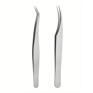 Pinzas de Precisión para Pestañas y Cejas de Acero Inoxidable Plateado, Herramienta de Maquillaje con Diseño Curvo Antiestático y Agarre Recto para Pestañas - Product Image 5