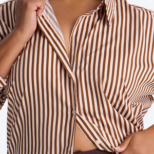 Camisa a rayas de manga larga estilo boutique para mujer, talla grande, con cuello vuelto, blusa informal de algodón, top de moda primaveral para mujer - Product Image 4