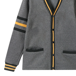 Alpha Dark Grey Thick Wool/Cashmere Fleece <b>Cardigan</b> V Neck Knit <b>Chenille</b> Front Letters Covered Button Casual Winter Sweater - Product Image 4