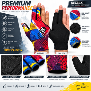 Gant de billard demi-doigt rose et bleu à motif floral, gant de sport unisexe avec fermeture auto-agrippante, main droite, impression par sublimation multicolore - Product Image 6