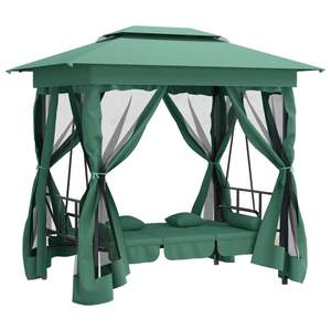 Gazebo Grande para Jardín, Pérgola y Pabellón de Acero con Recubrimiento en Polvo Verde - Product Image 6