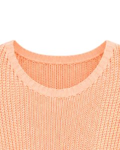 Suéter corto de punto oversize personalizado color melocotón para mujer, jersey holgado de punto calado con manga ancha acanalada, top informal de moda - Product Image 5