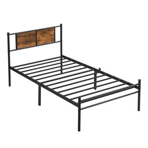 Struttura letto in metallo a una piazza e mezza con testiera in legno, elemento decorativo nero - Product Image 6
