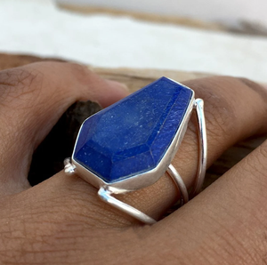 Coffin Shape <b>Lapis</b> <b>Lazuli</b> <b>Ring</b> Natural Blue Gemstone Handmade Sterling Silver <b>Ring</b> Boho Statement Jewelry Gift for Her/Him - Product Image 5