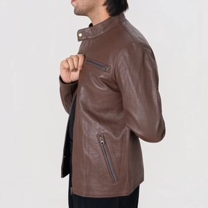 Icon by Gilani <b>Men</b>’s <b>Brown</b> Biker <b>Leather</b> <b>Jacket</b> - Moto Cafe Racer <b>Jacket</b> - Product Image 3