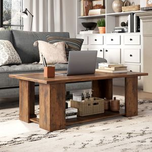 Grande tavolino da 41 pollici a 2 livelli moderno in legno con ripiano per soggiorno - Product Image 2