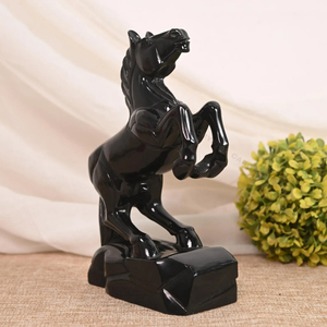 Estatua de Caballo Tallada a Mano en Espinela Negra, Escultura de Garro Grande con Piedras Preciosas, Venta al por Mayor OEM ODM - Product Image 2